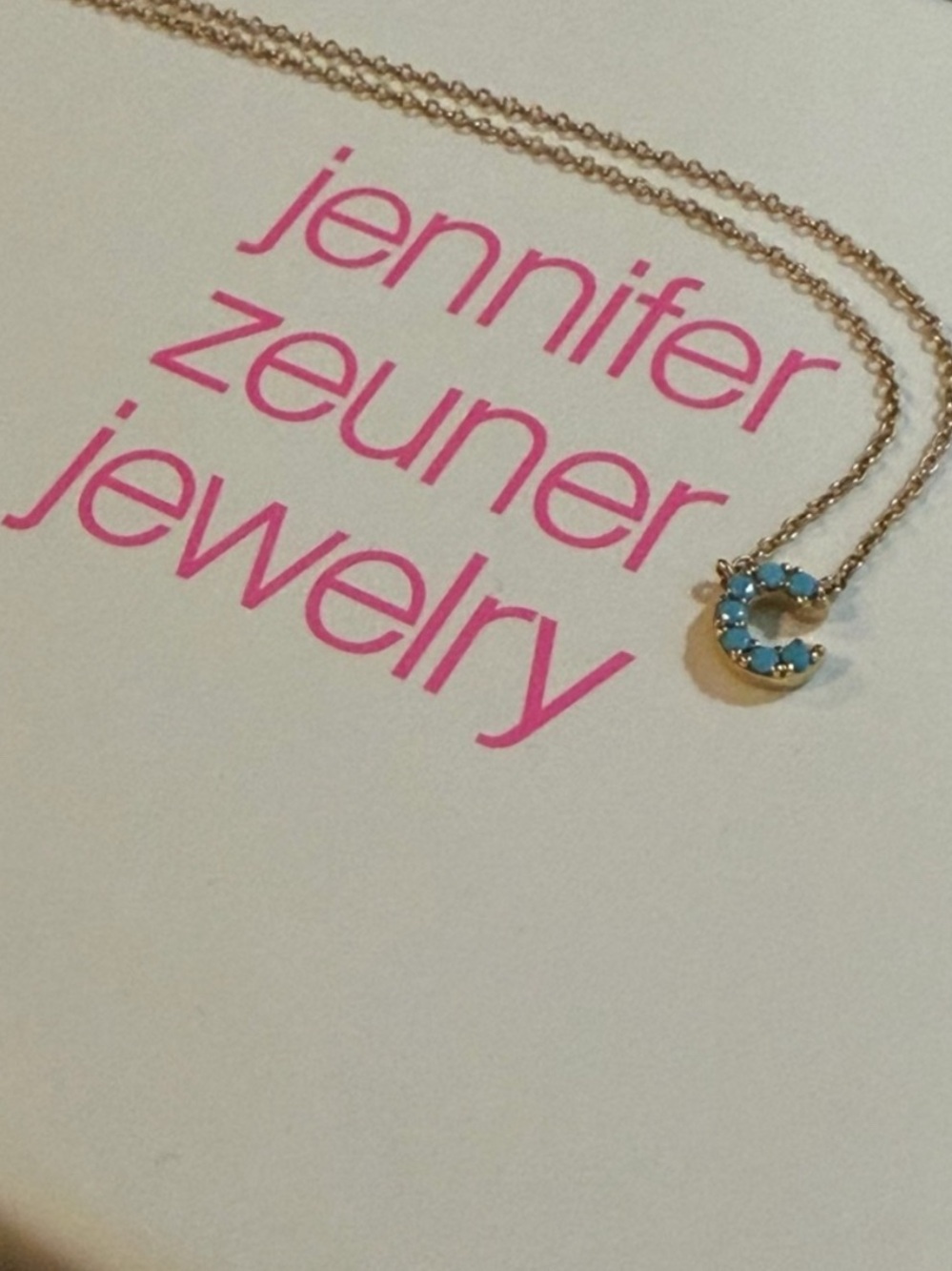 Jennifer Zeuner Gold C initial Necklace with Turquoise Stones - Picture 2 of 3